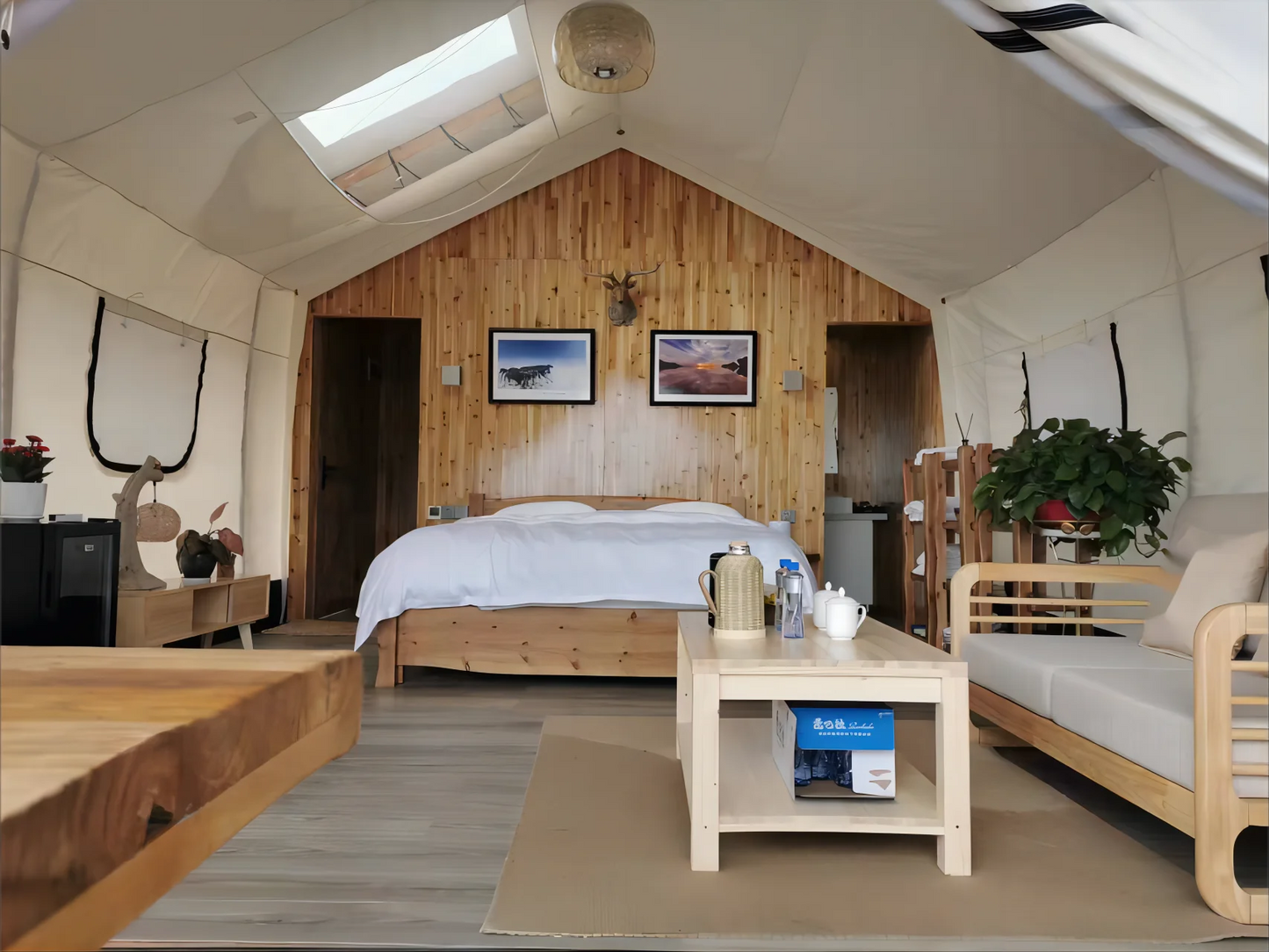 Tienda de campaña impermeable para hotel al aire libre, tienda de safari africana, casa prefabricada de madera glamping grande, tienda de campaña de lujo para alojamiento familiar