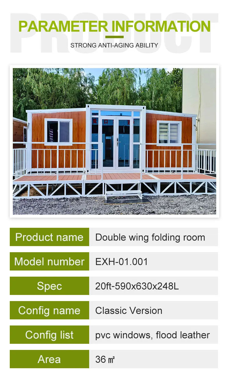 Casa pequeña prefabricada, plegable, expandible, con 2 habitaciones y 1 baño, contenedor grande.